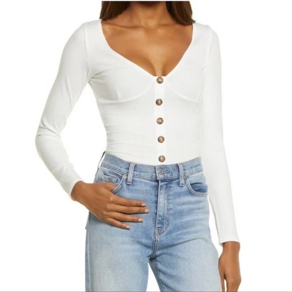 NWOT Reformation Virgil White Ribbed Button 90s Top Sz M
